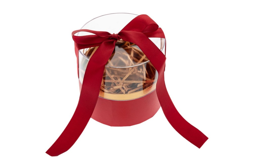 ΔΙΑΦΑΝΟ ΚΟΥΤΙ ΔΩΡΟΥ ΜΕ ΚΟΚΚΙΝΗ ΒΑΣΗ ΚΑΙ ΚΟΡΔΕΛΑ Φ12Χ11ΕΚ