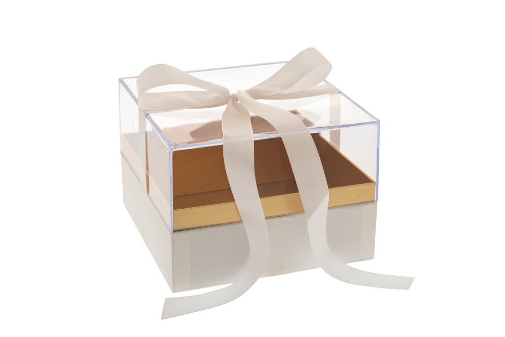 ΔΙΑΦΑΝΟ ΚΟΥΤΙ ΔΩΡΟΥ ΜΕ ΑΣΠΡΗ ΒΑΣΗ ΚΑΙ ΚΟΡΔΕΛΑ 19,5Χ19,5Χ14ΕΚ