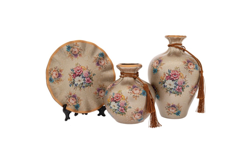 ΣΕΤ 3 ΑΣΗΜΙ ΚΕΡΑΜΙΚΑ ΕΠΙΤΡΑΠΕΖΙΑ ΔΙΑΚΟΣΜΗΤΙΚΑ ΜΕ ΛΟΥΛΟΥΔΙΑ 14Χ14Χ22 13Χ13Χ15 20Χ20Χ2ΕΚ