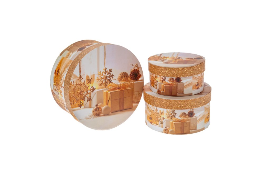 ΣΕΤ 3 ΧΡΥΣΟ ΣΤΡΟΓΓΥΛΟ ΧΑΡΤΙΝΟ ΚΟΥΤΙ ΜΕ ΧΡΙΣΤΟΥΓΕΝΝΙΑΤΙΚΟ ΣΧΕΔΙΟ Φ21Χ11,5 Φ17Χ9 Φ14Χ7,5ΕΚ