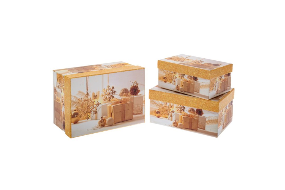 ΣΕΤ 3 ΧΡΥΣΟ ΟΡΘΟΓΩΝΙΟ ΧΑΡΤΙΝΟ ΚΟΥΤΙ ΜΕ ΧΡΙΣΤΟΥΓΕΝΝΙΑΤΙΚΟ ΣΧΕΔΙΟ 22Χ15Χ11,5 19Χ13Χ9,5 16Χ11Χ7ΕΚ