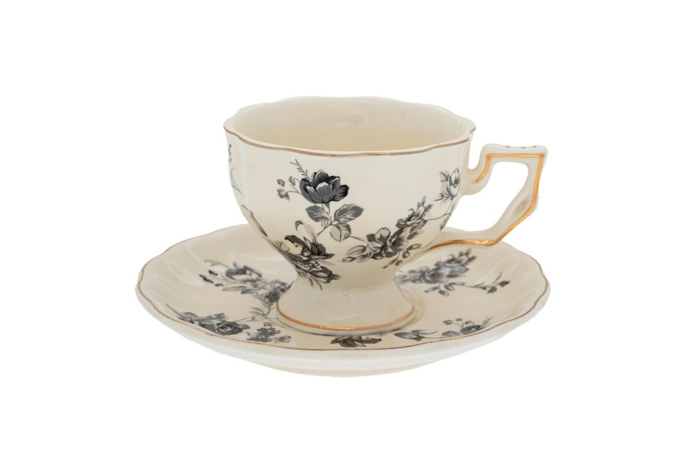 ΛΕΥΚΟ ΚΕΡΑΜΙΚΟ ΦΛΥΤΖΑΝΙ ΜΕ ΠΙΑΤΑΚΙ  ΜΕ ΓΚΡΙ ΛΟΥΛΟΥΔΙΑ 180ml.