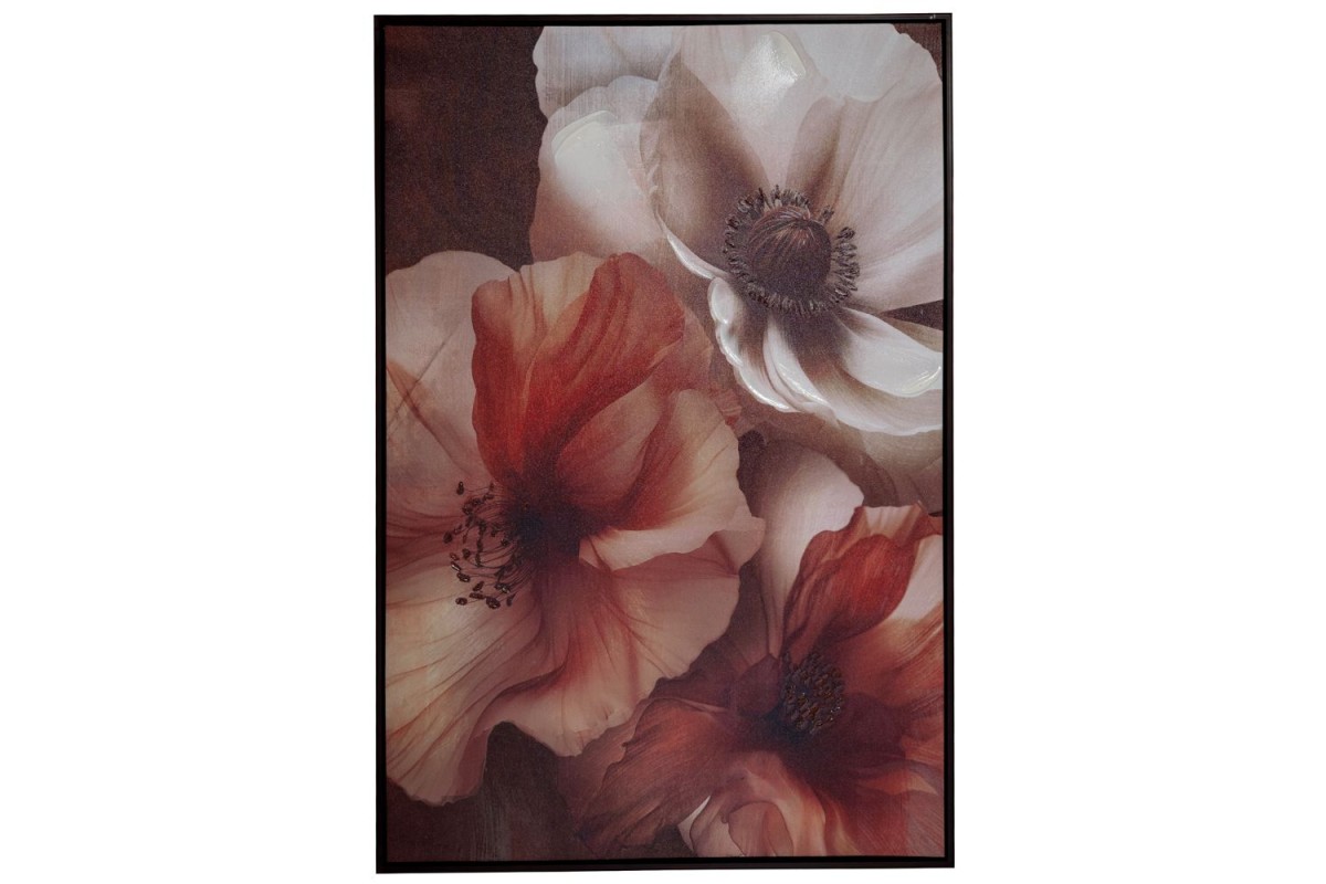 CREAM FLOWERS ΠΙΝΑΚΑΣ 83Χ123ΕΚ ME WENGE ΚΟΡΝΙΖΑ ΣΕ ΤΥΠΩΜΕΝΟ ΚΑΜΒΑ