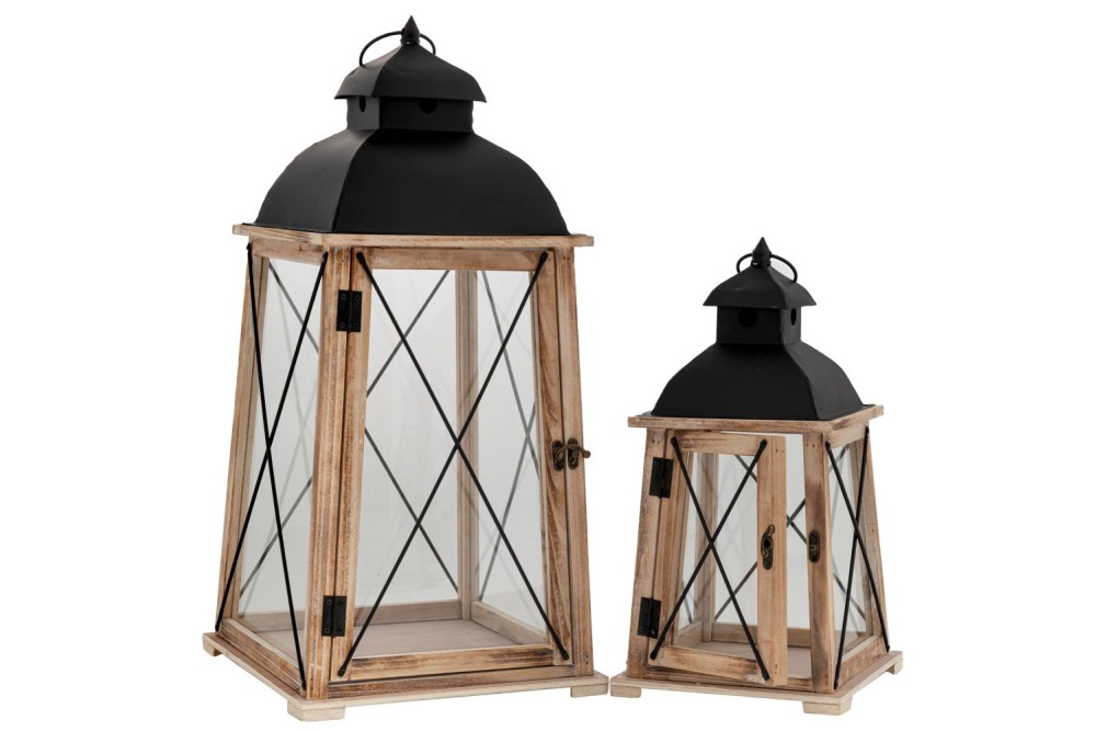 ΣΕΤ 2 ΦΑΝΑΡΙ ΑΝΟΙΧΤΟ ΚΑΦΕ ΞΥΛΙΝΟ ΜΕ ΜΑΥΡΗ ΜΕΤΑΛΛΙΚΗ ΟΡΟΦΗ 29Χ29Χ59  21Χ21Χ40ΕΚ