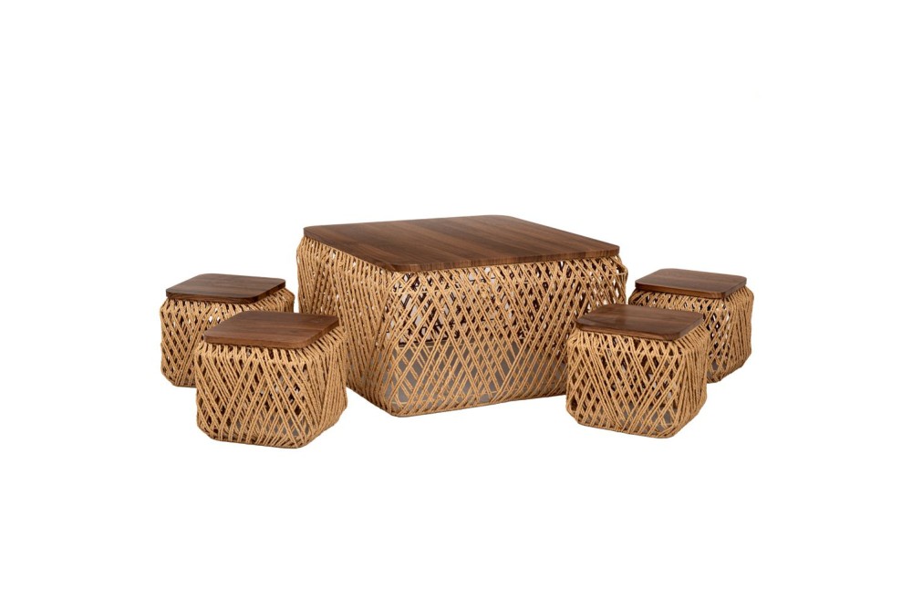 ΣΕΤ 5 ΠΛΕΧΤΟ ΤΡΑΠΕΖΙ ΜΕ 4 ΣΚΑΜΠΩ 70Χ70Χ38 3030Χ28ΕΚ ΣΚΑΜΠΩ ΜΕ ΞΥΛΙΝΗ ΕΠΙΦΑΝΕΙΑ