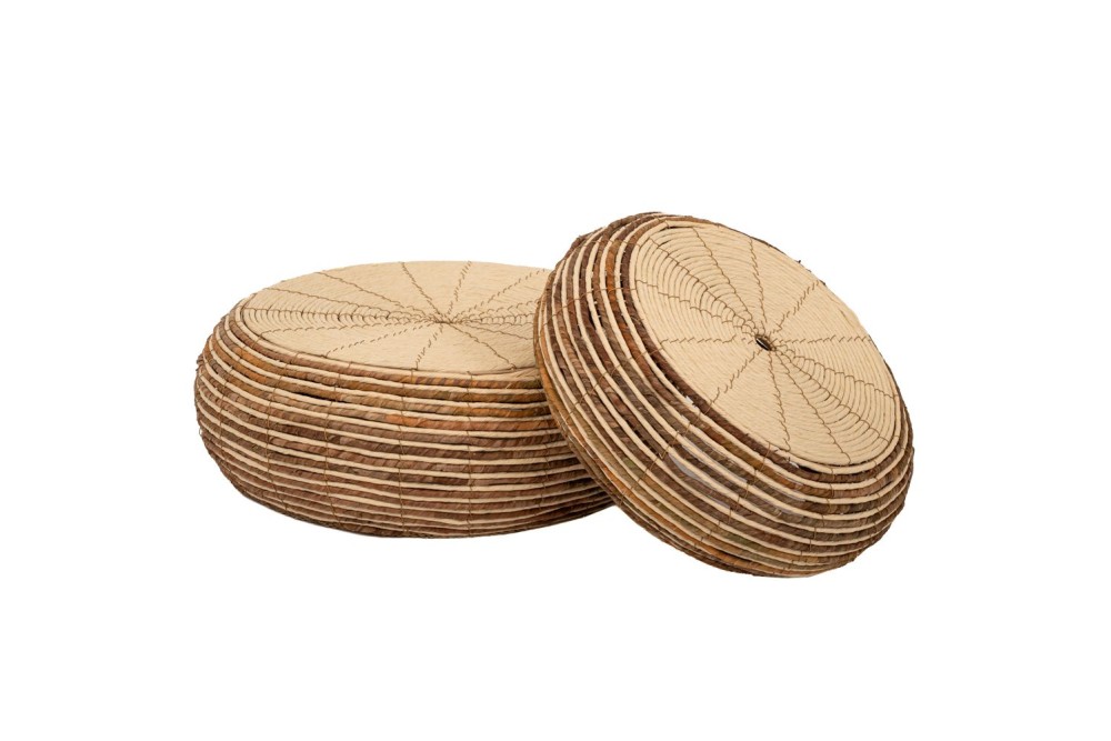 ΣΕΤ 2 ΣΧΟΙΝΕΝΙΟ ΤΡΑΠΕΖΙ-ΠΟΥΦ 62Χ62Χ20 49Χ49Χ19ΕΚ ΣΤΡΟΓΓΥΛΟ WICKER