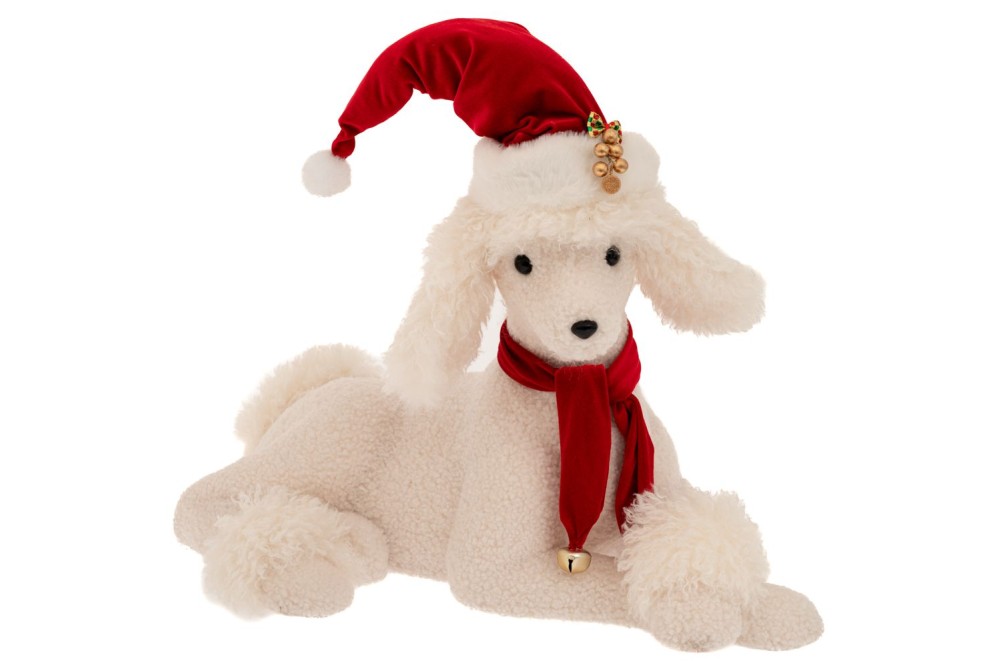 ΛΕΥΚΟΣ ΥΦΑΣΜΑΤΙΝΟΣ ΚΑΘΙΣΤΟΣ ΣΚΥΛΟΣ ΜΕ ΚΟΚΚΙΝΟ ΣΚΟΥΦΟ ΚΑΙ ΚΑΣΚΟΛ 54Χ31Χ37ΕΚ