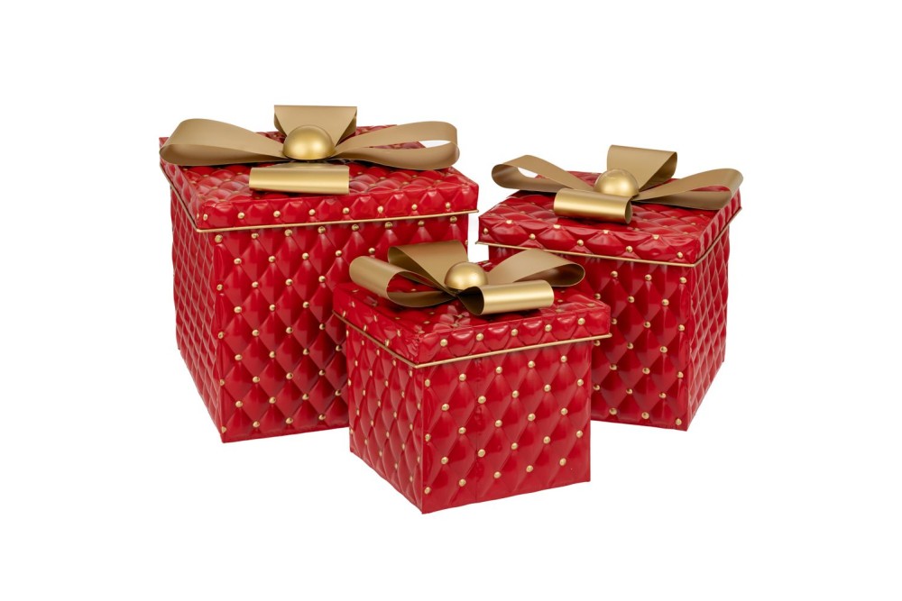 ΣΕΤ 3 ΚΟΚΚΙΝΑ ΜΕΤΑΛΛΙΚΑ ΔΙΑΚΟΣΜΗΤΙΚΑ ΔΩΡΑ ΜΕ ΧΡΥΣΟ ΦΙΟΓΚΟ L: 41Χ41Χ46 M: 33Χ33Χ36 S: 29Χ29Χ29ΕΚ