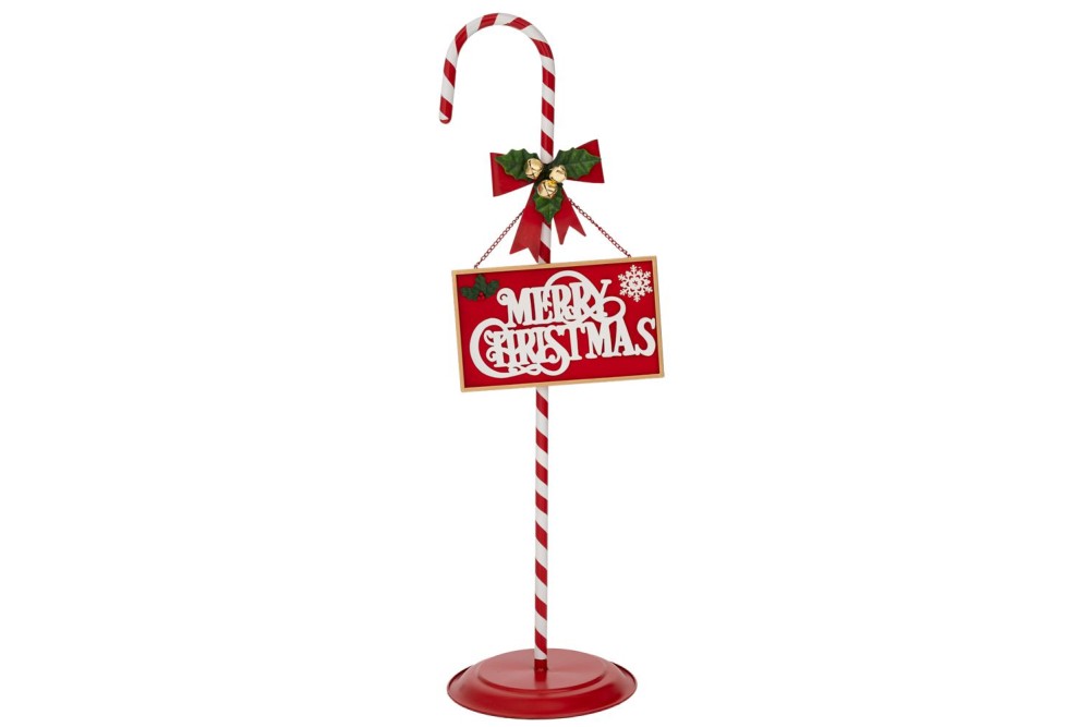 ΚΟΚΚΙΝΟ ΡΙΓΕ ΜΕΤΑΛΛΙΚΟ ΔΙΑΚΟΣΜΗΤΙΚΟ ΜΠΑΣΤΟΥΝΙ  MERRY CHRISTMAS 30Χ30Χ100ΕΚ