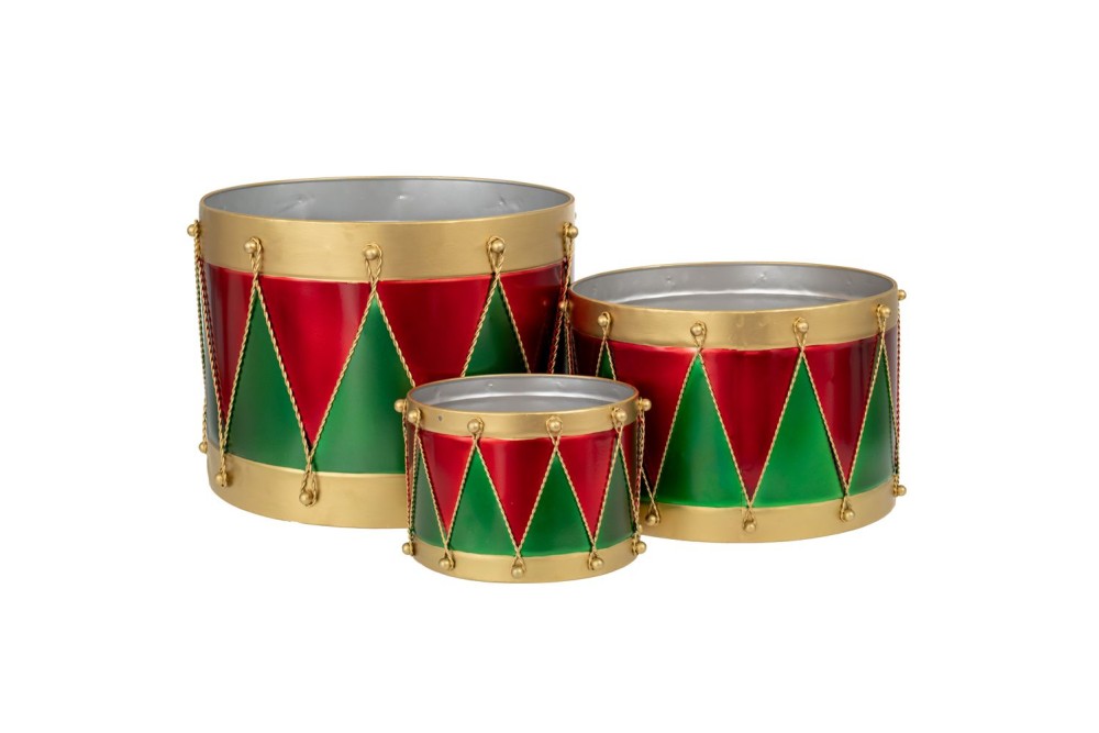 ΣΕΤ 3 ΠΡΑΣΙΝΑ ΚΟΚΚΙΝΑ ΜΕΤΑΛΛΙΚΑ ΤΥΜΠΑΝΑ XL: 46X46X34 L: 39,5Χ39,5Χ25 S:27Χ27Χ17ΕΚ