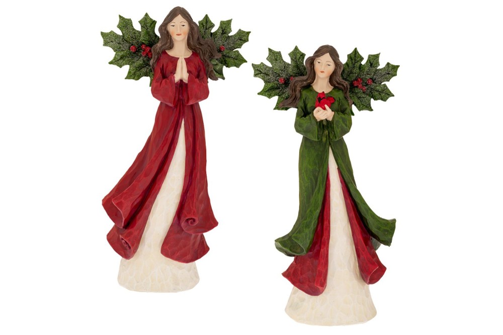 ΣΕΤ 2 ΚΟΚΚΙΝΗ  ΠΡΑΣΙΝΗ ΠΟΛΥΡΕΖΙΝ ΝΕΡΑΙΔΑ ΜΕ ΠΡΑΣΙΝΑ ΦΤΕΡΑ 16,5Χ11,5Χ30ΕΚ