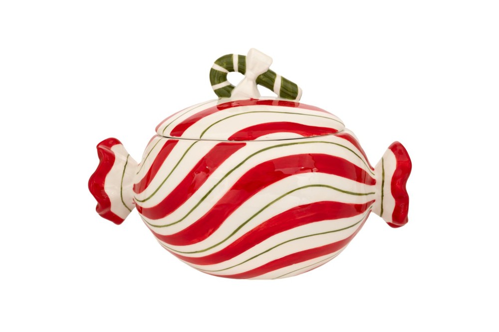 ΛΕΥΚΗ ΜΕ ΚΟΚΚΙΝΕΣ ΡΙΓΕΣ ΚΕΡΑΜΙΚΗ ΜΠΙΣΚΟΤΙΕΡΑ ΣΕ ΣΧΗΜΑ ΚΑΡΑΜΕΛΑΣ 21,5Χ13Χ15ΕΚ