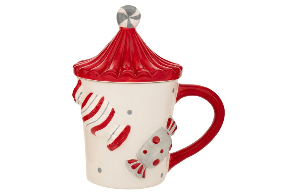 ΛΕΥΚΗ ΚΟΚΚΙΝΗ ΚΕΡΑΜΙΚΗ ΚΟΥΠΑ ΜΕ ΖΑΧΑΡΩΤΑ ΚΑΙ ΚΑΠΑΚΙ 14Χ10,5Χ17ΕΚ