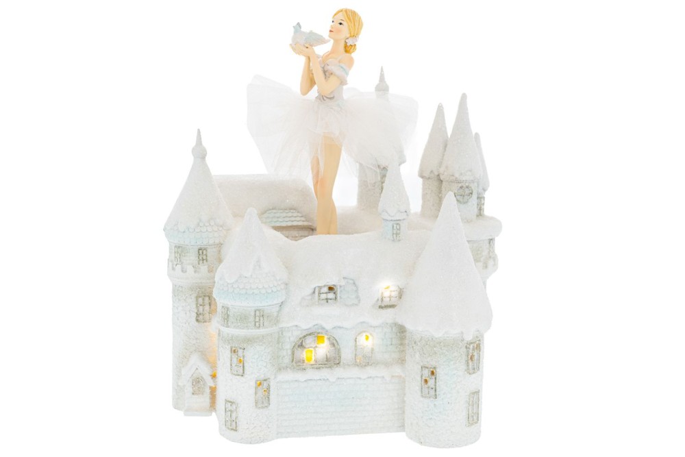 ΛΕΥΚΟ ΜΟΥΣΙΚΟ ΚΑΣΤΡΟ ΜΕ ΠΕΡΙΣΤΡΕΦΟΜΕΝΗ ΜΠΑΛΑΡΙΝΑ ΜΕ LED 26Χ20Χ30ΕΚ ΠΟΛΥΡΕΖΙΝ