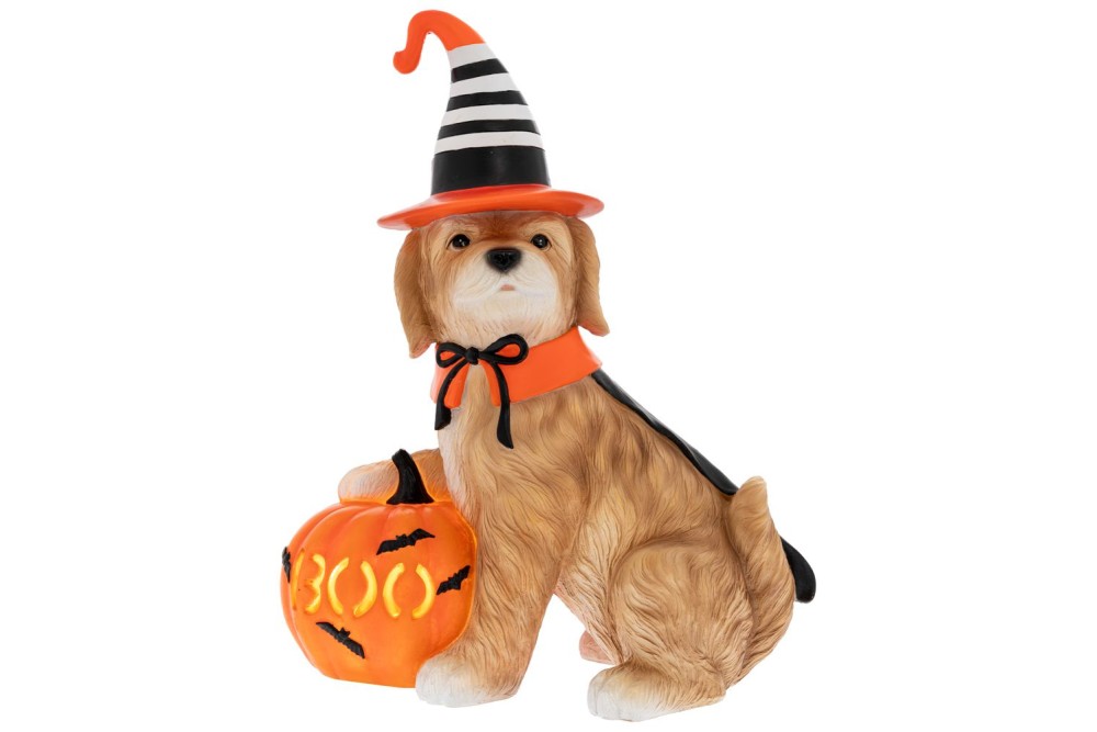 ΠΟΛΥΧΡΩΜΗ ΠΟΛΥΡΕΖΙΝ ΦΙΓΟΥΡΑ ΣΚΥΛΟΥ HALLOWEEN ΜΕ LED  34Χ19Χ41ΕΚ ΦΩΤΙΖΟΜΕΝΟ