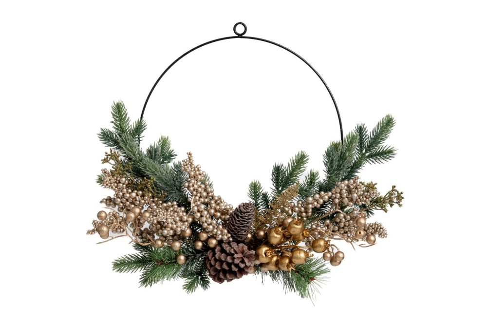 ΠΡΑΣΙΝΟ ΣΤΕΦΑΝΙ  ΜΕ ΣΑΜΠΑΝΙ BERRIES ΚΑΙ  ΚΟΥΚΟΥΝΑΡΙΑ 30ΕΚ