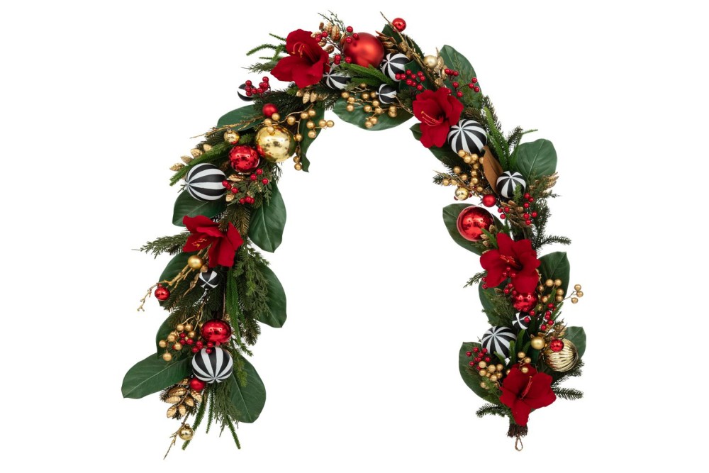 ΚΟΚΚΙΝΗ ΓΙΡΛΑΝΤΑ ΜΕ ΤΕΧΝΗΤΑ ΑΝΘΗ ΚΑΙ ΚΟΚΚΙΝΕΣ ΜΠΑΛΕΣ 23Χ15Χ183ΕΚ