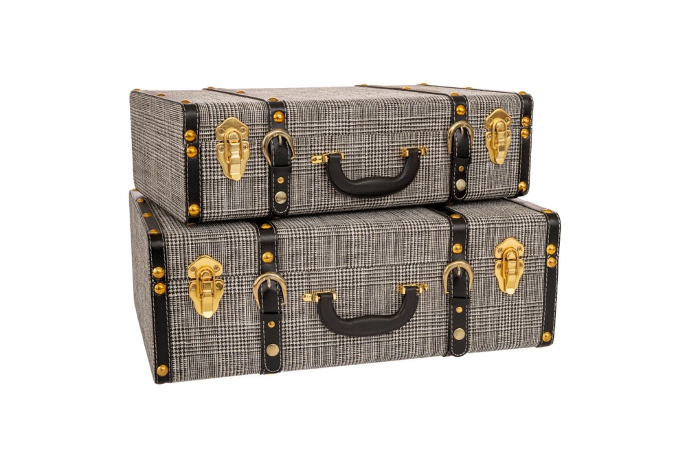 ΣΕΤ 2 ΑΣΠΡΟΜΑΥΡΕΣ ΚΑΡΟ ΒΑΛΙΤΣΕΣ ΜΕ ΧΡΥΣΕΣ ΛΕΠΤΟΜΕΡΕΙΕΣ 50Χ17Χ34ΕΚ 46Χ14Χ28ΕΚ