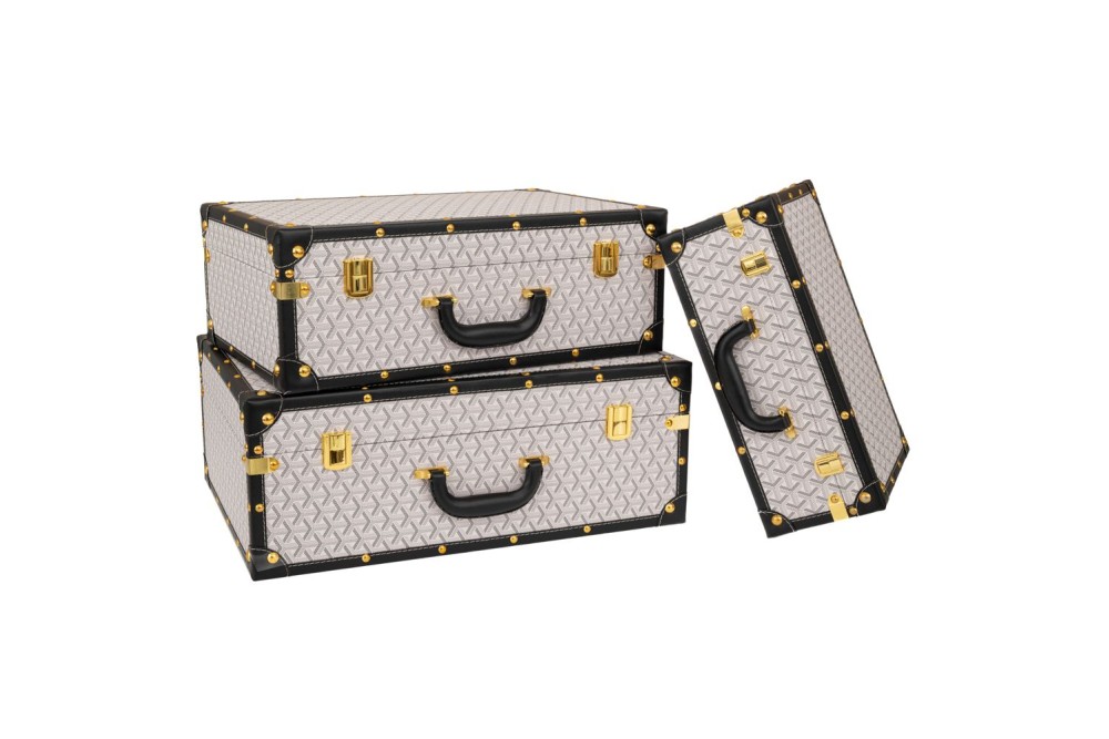 ΣΕΤ 3 ΑΣΠΡΟΜΑΥΡΕΣ ΚΑΡΟ ΒΑΛΙΤΣΕΣ ΜΕ ΧΡΥΣΕΣ AND ΜΑΥΡΕΣ ΛΕΠΤΟΜΕΡΕΙΕΣ 53Χ38Χ20ΕΚ 48Χ32Χ17ΕΚ 38Χ25Χ14ΕΚ