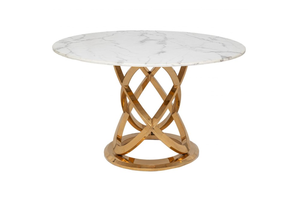 ΤΡΑΠΕΖΙ ΡΟΤΟΝΤΑ Φ130Χ75ΕΚ ΧΡΥΣΟ ΜΕΤΑΛΛΙΚΟ ΜΕ ΛΕΥΚΗ ΜΑΡΜΑΡΙΝΗ ΕΠΙΦΑΝΕΙΑ