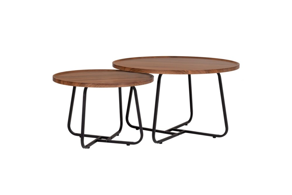 ΣΕΤ 2 ΤΡΑΠΕΖΑΚΙΑ ΚΑΦΕ ΣΤΡΟΓΓΥΛΑ MDF ΜΕ ΜΑΥΡΑ ΜΕΤΑΛΛΙΚΑ ΠΟΔΙΑ Φ70Χ46 Φ60Χ39ΕΚ