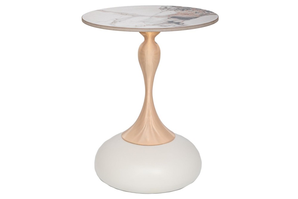 ΚΡΕΜ ΜΕΤΑΛΛΙΚΟ ΤΡΑΠΕΖΑΚΙ ΜΕ ΧΡΥΣΗ ΒΑΣΗ ΚΑΙ ΛΕΥΚΗ ΚΕΡΑΜΙΚΗ ΕΠΙΦΑΝΕΙΑ Φ42Χ52ΕΚ