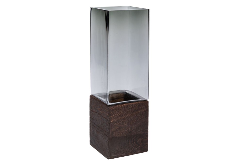 ΓΚΡΙ ΓΥΑΛΙΝΟ ΒΑΖΟ ΣΕ ΞΥΛΙΝΗ ΒΑΣΗ 10Χ30ΕΚ