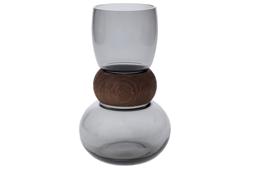 ΓΚΡΙ ΓΥΑΛΙΝΟ ΒΑΖΟ ΜΕ ΞΥΛΙΝΗ ΛΕΠΤΟΜΕΡΕΙΑ 16Χ26ΕΚ