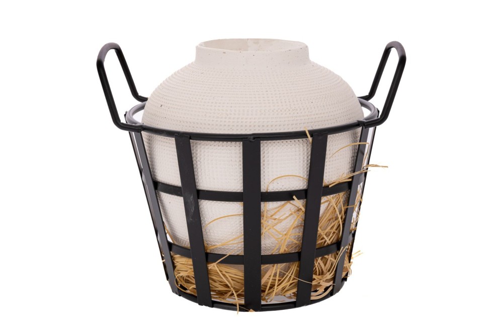 ΛΕΥΚΟ ΚΕΡΑΜΙΚΟ ΒΑΖΟ ΣΕ ΜΑΥΡΟ ΣΙΔΕΡΕΝΙΟ ΚΑΛΑΘΙ ΜΕ ΧΕΡΟΥΛΙΑ 31,5Χ28Χ28,5ΕΚ