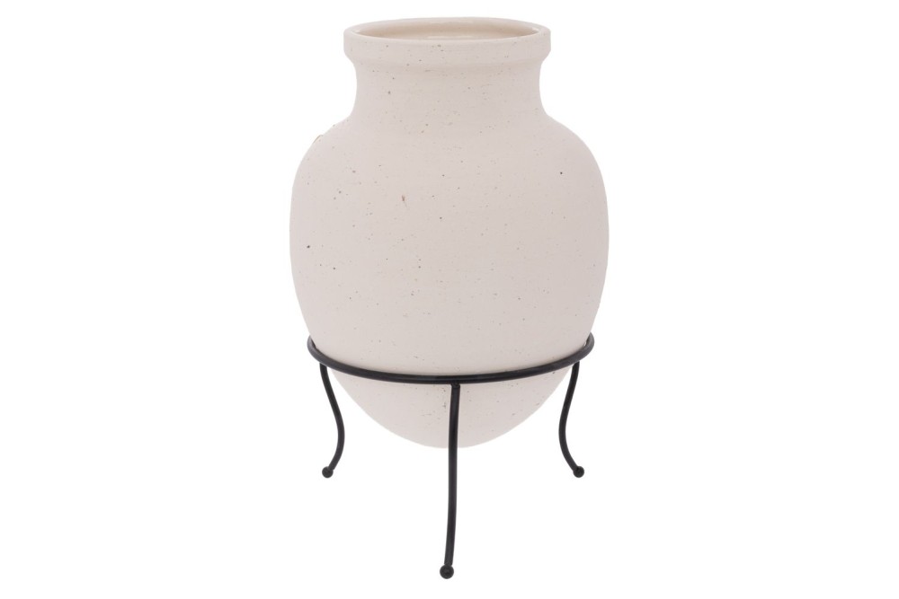 ΛΕΥΚΟ ΚΕΡΑΜΙΚΟ ΒΑΖΟ ΣΕ ΜΑΥΡΟ ΣΙΔΕΡΕΝΙΟ ΤΡΙΠΟΔΑ 25Χ25Χ38ΕΚ