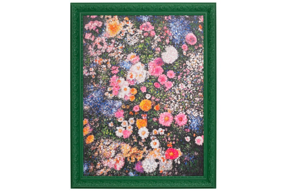 ΠΙΝΑΚΑΣ ΧΕΙΡΟΠΟΙΗΤΟΣ ΜΕ ΛΟΥΛΟΥΔΙΑ ΣΕ ΠΡΑΣΙΝΗ ΚΟΡΝΙΖΑ 107Χ139ΕΚ (90Χ120)