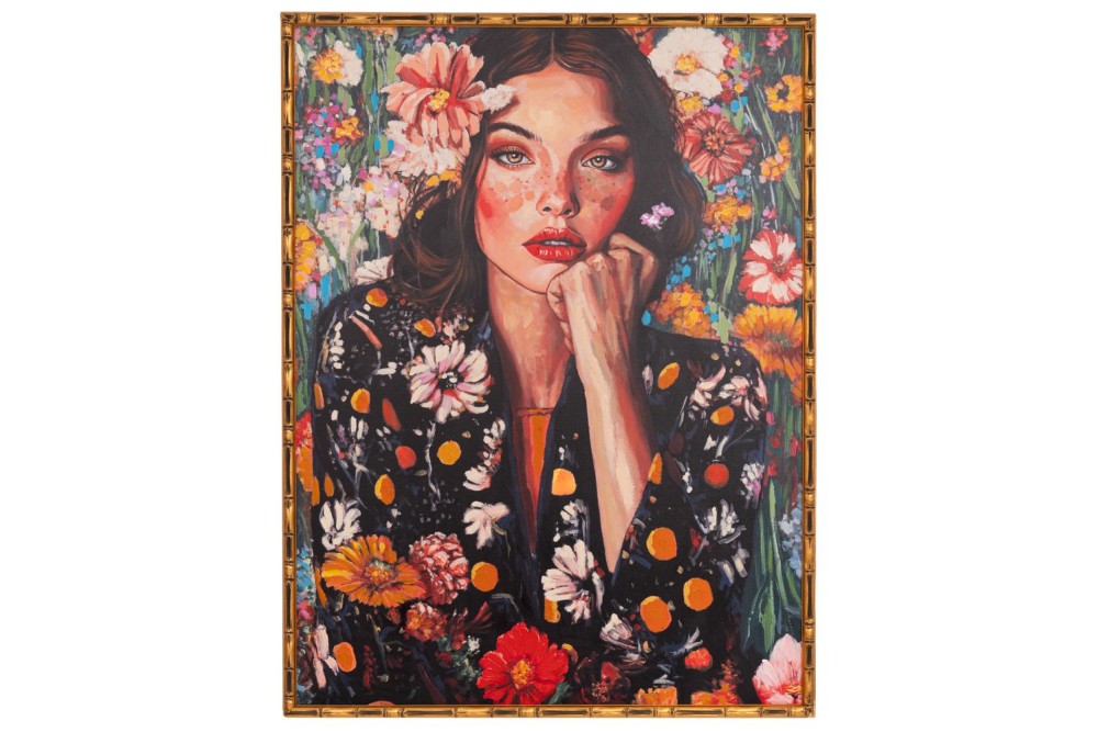 ΠΙΝΑΚΑΣ ΧΕΙΡΟΠΟΙΗΤΟΣ ΜΕ ΓΥΝΑΙΚΑ ΚΑΙ ΛΟΥΛΟΥΔΙΑ ΣΕ ΧΡΥΣΗ ΚΟΡΝΙΖΑ 94Χ124ΕΚ (90Χ120)