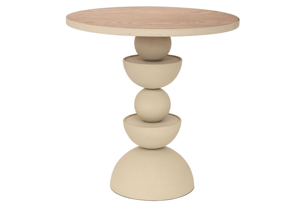 ΚΡΕΜ ΣΤΡΟΓΓΥΛΟ ΜΕΤΑΛΛΙΚΟ ΤΡΑΠΕΖΑΚΙ ΣΑΛΟΝΙΟΥ ΜΕ ΞΥΛΙΝΗ ΕΠΙΦΑΝΕΙΑ 46Χ46Χ49ΕΚ