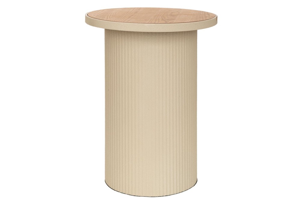 ΚΡΕΜ ΣΤΡΟΓΓΥΛΟ ΜΕΤΑΛΛΙΚΟ ΤΡΑΠΕΖΑΚΙ ΣΑΛΟΝΙΟΥ ΜΕ ΞΥΛΙΝΗ ΕΠΙΦΑΝΕΙΑ 36Χ36Χ45,5ΕΚ