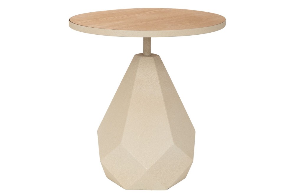 ΚΡΕΜ ΣΤΡΟΓΓΥΛΟ ΜΕΤΑΛΛΙΚΟ ΤΡΑΠΕΖΑΚΙ ΣΑΛΟΝΙΟΥ ΜΕ ΞΥΛΙΝΗ ΕΠΙΦΑΝΕΙΑ AND ΑΚΑΝΟΝΙΣΤΗ ΒΑΣΗ 45Χ45Χ49ΕΚ