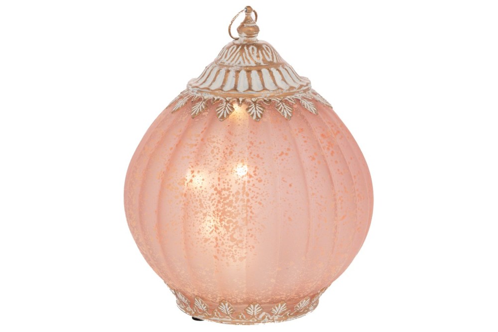 ΡΟΖ ΓΥΑΛΙΝΟ ΣΤΡΟΓΓΥΛΟ ΦΑΝΑΡΑΚΙ ΜΕ LED ΦΩΣ AND ΜΕΤΑΛΛΙΚΟ ΚΑΠΑΚΙ 15Χ15Χ19ΕΚ (ΑΑΑ 1.5V)