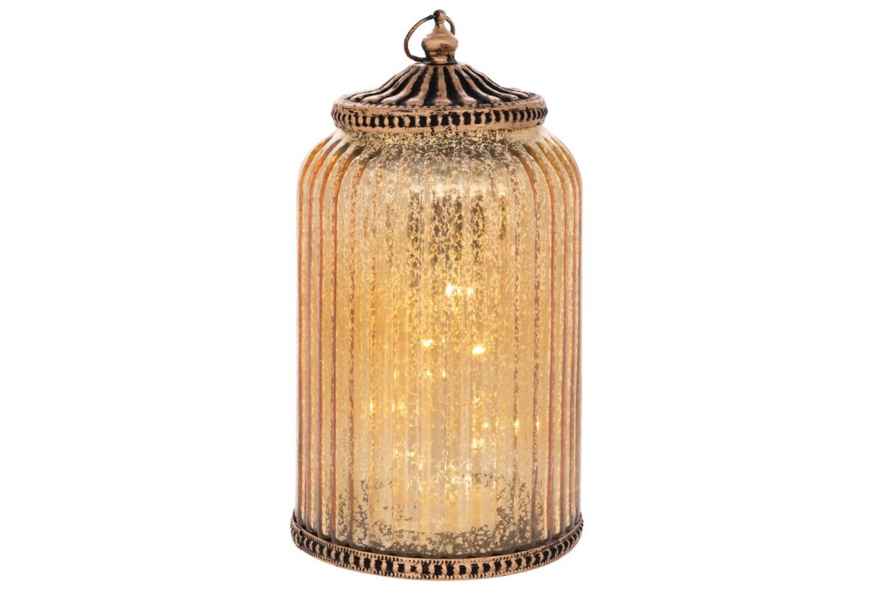 ΧΡΥΣΟ ΓΥΑΛΙΝΟ ΦΑΝΑΡΑΚΙ ΜΕ LED ΦΩΣ AND ΜΕΤΑΛΛΙΚΟ ΚΑΠΑΚΙ 11,5Χ11,5Χ20ΕΚ (ΑΑΑ 1.5V)