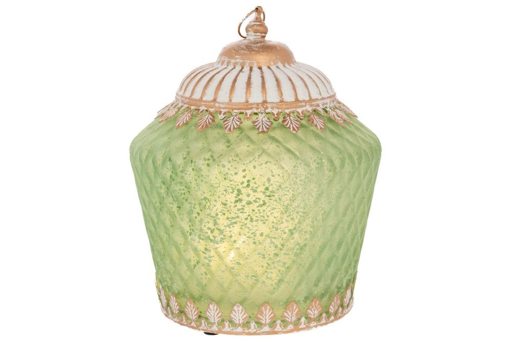 ΠΡΑΣΙΝΟ ΓΥΑΛΙΝΟ ΦΑΝΑΡΑΚΙ ΜΕ LED ΦΩΣ AND ΜΕΤΑΛΛΙΚΟ ΚΑΠΑΚΙ 15Χ15Χ19ΕΚ (ΑΑΑ 1.5V)