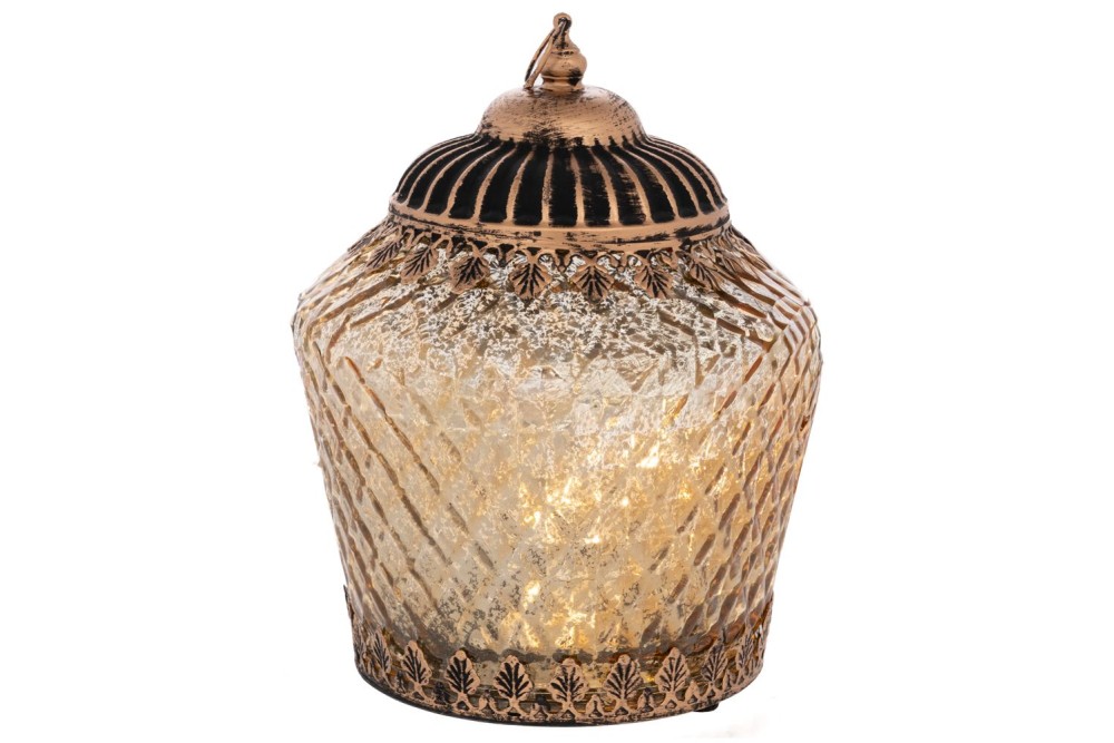 ΧΡΥΣΟ ΓΥΑΛΙΝΟ ΦΑΝΑΡΑΚΙ ΜΕ LED ΦΩΣ AND ΜΕΤΑΛΛΙΚΟ ΚΑΠΑΚΙ 15Χ15Χ19ΕΚ (ΑΑΑ 1.5V)