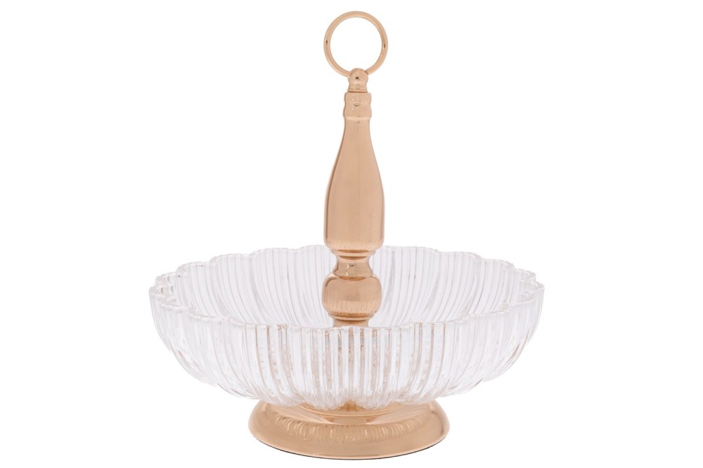 ΓΥΑΛΙΝΗ ΠΙΑΤΕΛΑ ΣΕ ΧΡΥΣΗ ΜΕΤΑΛΛΙΚΗ ΒΑΣΗ 30Χ30Χ32,5ΕΚ