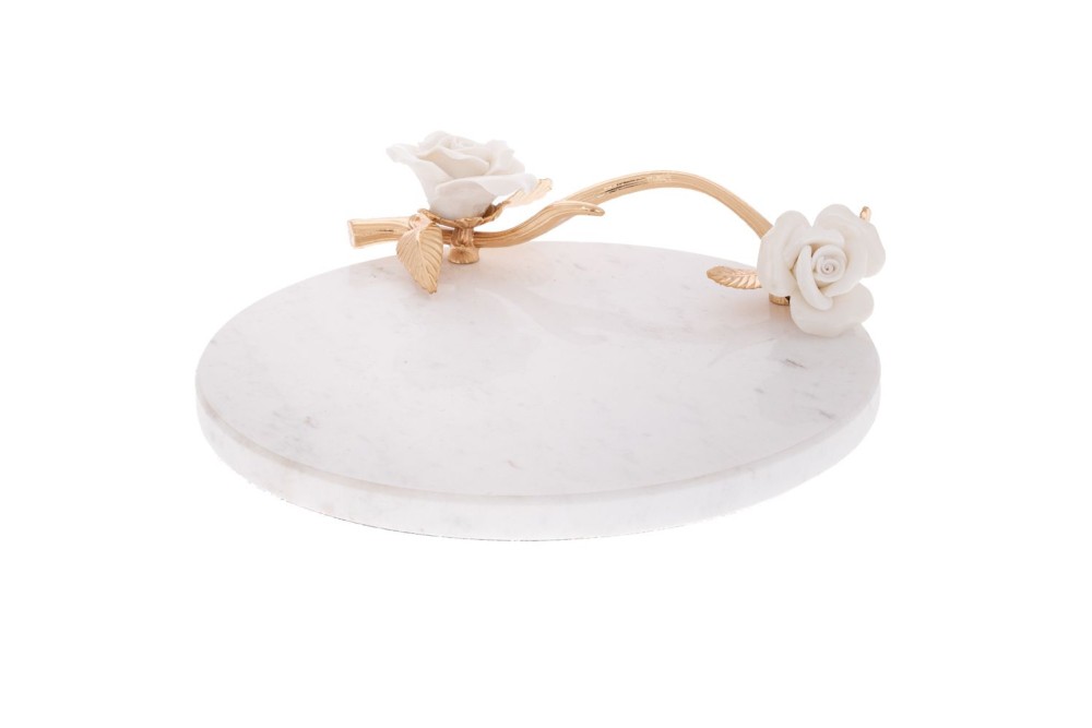 ΛΕΥΚΟΣ ΣΤΡΟΓΓΥΛΟΣ ΚΕΡΑΜΙΚΟΣ ΔΙΣΚΟΣ (ΕΦΕ ΜΑΡΜΑΡΟΥ) ΜΕ ΛΟΥΛΟΥΔΙΑ AND ΧΡΥΣΟ ΧΕΡΟΥΛΙ 23Χ20Χ5,5ΕΚ