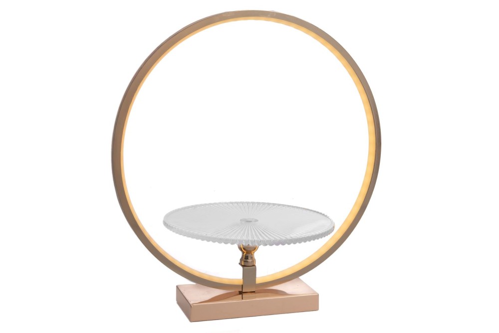 ΧΡΥΣΟ ΜΕΤΑΛΛΙΚΟ ΣΤΕΦΑΝΙ ΜΕ ΓΥΑΛΙΝΗ ΠΙΑΤΕΛΑ AND LED ΦΩΤΙΣΜΟ 40Χ25Χ43ΕΚ