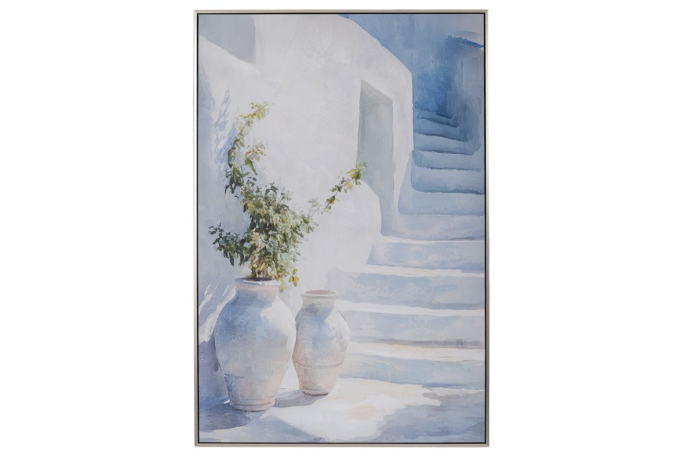 GREEK ISLAND ΠΙΝΑΚΑΣ ΣΕ ΤΥΠΩΜΕΝΟ ΚΑΜΒΑ ΜΕ ΜΑΥΡΗ ΑΣΗΜΙ ΚΟΡΝΙΖΑ 80Χ120ΕΚ