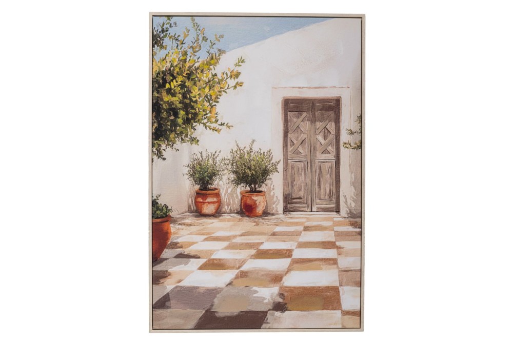 GREEK ISLAND ΠΙΝΑΚΑΣ ΣΕ ΤΥΠΩΜΕΝΟ ΚΑΜΒΑ ΜΕ ΛΕΥΚΗ ΠΑΛΑΙΩΜΕΝΗ ΚΟΡΝΙΖΑ 60Χ90ΕΚ