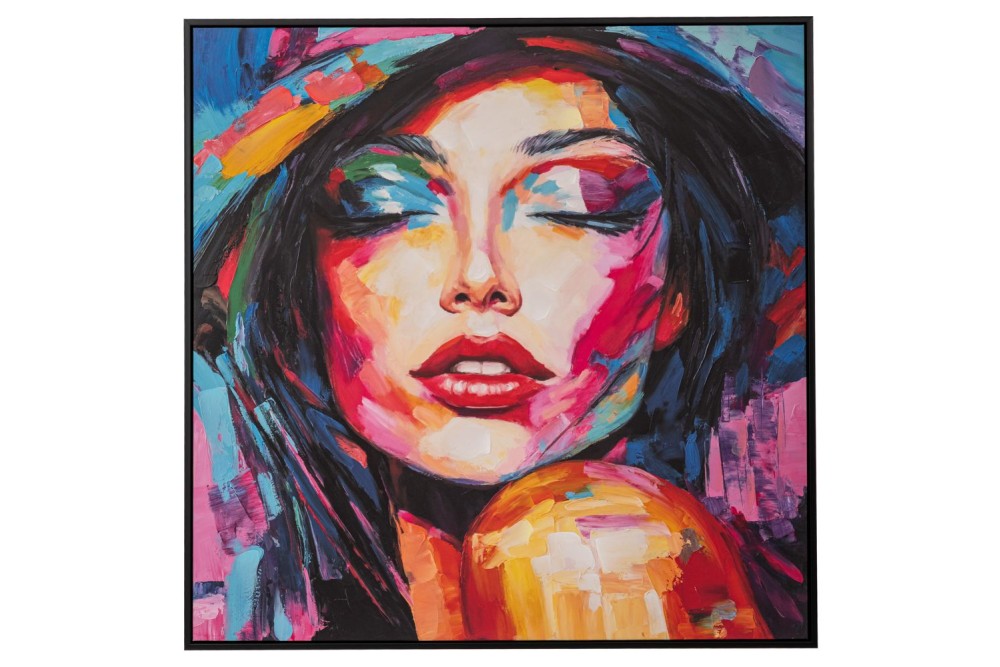 ΠΙΝΑΚΑΣ ΜΕ ΓΥΝΑΙΚΑ ΣΕ ΤΥΠΩΜΕΝΟ ΚΑΜΒΑ ΜΕ ΜΑΥΡΗ ΚΟΡΝΙΖΑ 80Χ80ΕΚ