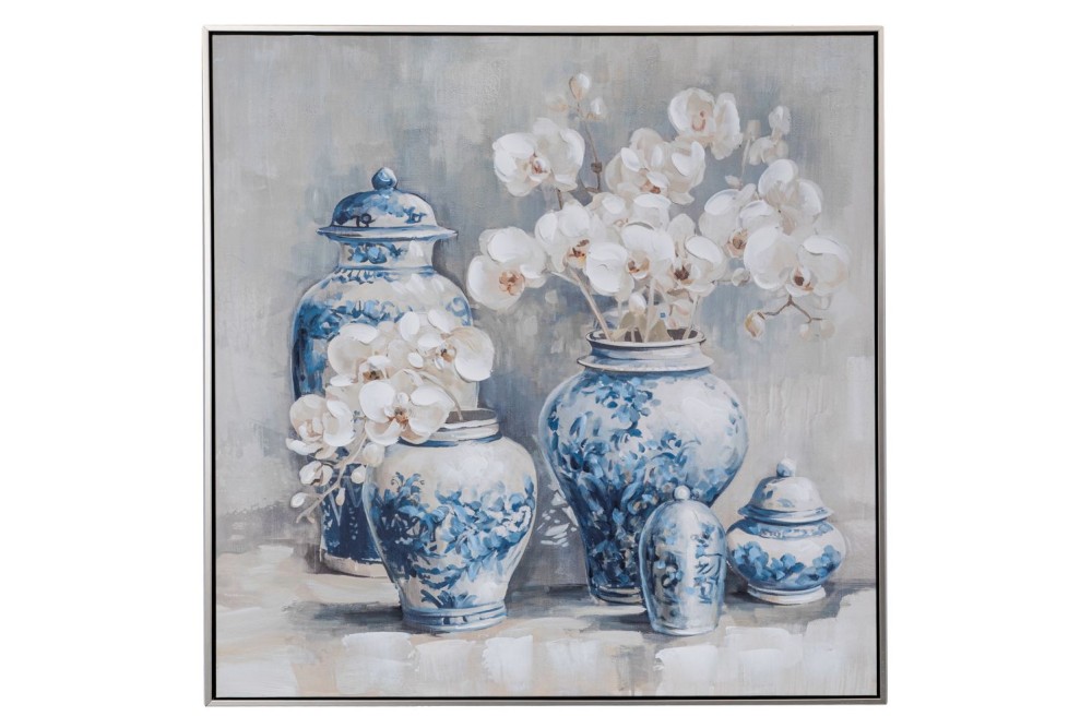 ΠΙΝΑΚΑΣ ΒΑΖΑ ΜΕ ΛΟΥΛΟΥΔΙΑ ΣΕ ΤΥΠΩΜΕΝΟ ΚΑΜΒΑ ΜΕ ΑΣΗΜΙ ΚΟΡΝΙΖΑ 80Χ80ΕΚ