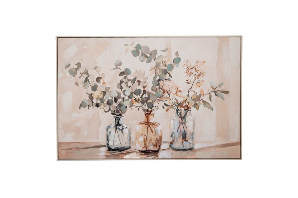 ΠΙΝΑΚΑΣ ΒΑΖΑ ΜΕ ΛΟΥΛΟΥΔΙΑ  ΣΕ ΤΥΠΩΜΕΝΟ ΚΑΜΒΑ ΜΕ ΑΣΠΡΗ ΠΑΛΑΙΩΜΕΝΗ ΚΟΡΝΙΖΑ 120Χ80ΕΚ