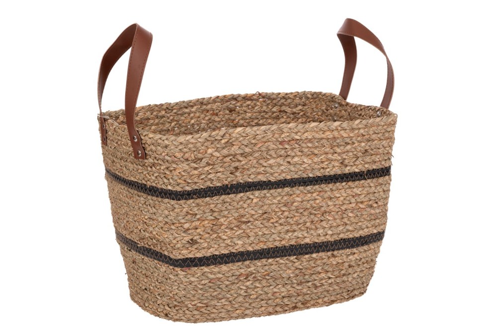 ΚΑΛΑΘΙ ΦΥΣΙΚΟ WICKER 38Χ28Χ28ΕΚ ΜΕ ΜΑΥΡΗ ΡΙΓΑ KAI PVC ΧΕΡΟΥΛΙΑ