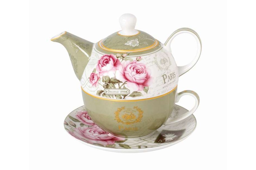 Σετ Φλιτζάνι Τσαγιού Με Τσαγιέρα Και Πιατάκι Πορσελάνης 3τεμ. Floral Paris Roses Μ33460-6