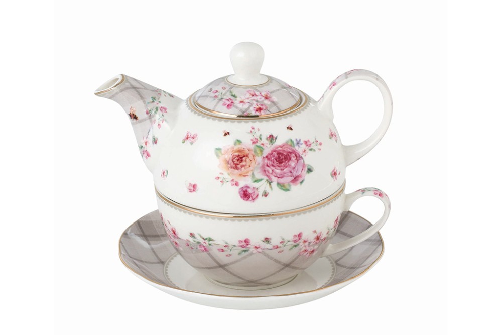 Σετ Φλιτζάνι Τσαγιού Με Τσαγιέρα Και Πιατάκι Πορσελάνης 3τεμ. Floral Paris Roses Μ28100-6